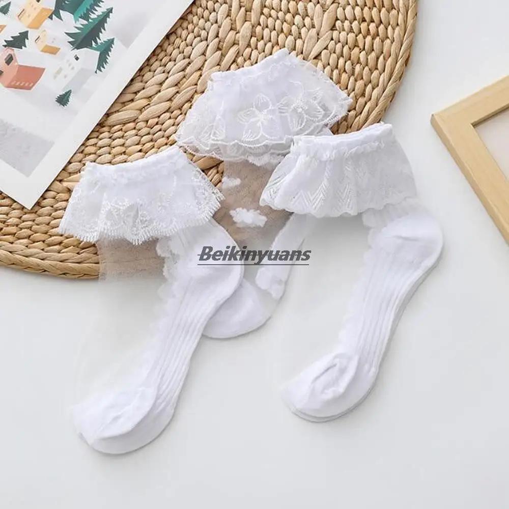 New summer childrens socks girls lace socks Princess mesh glass silk stockings girls white socks